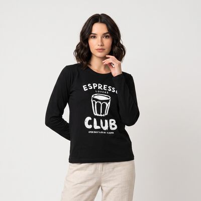 Women's Black Round Neck Regular Top