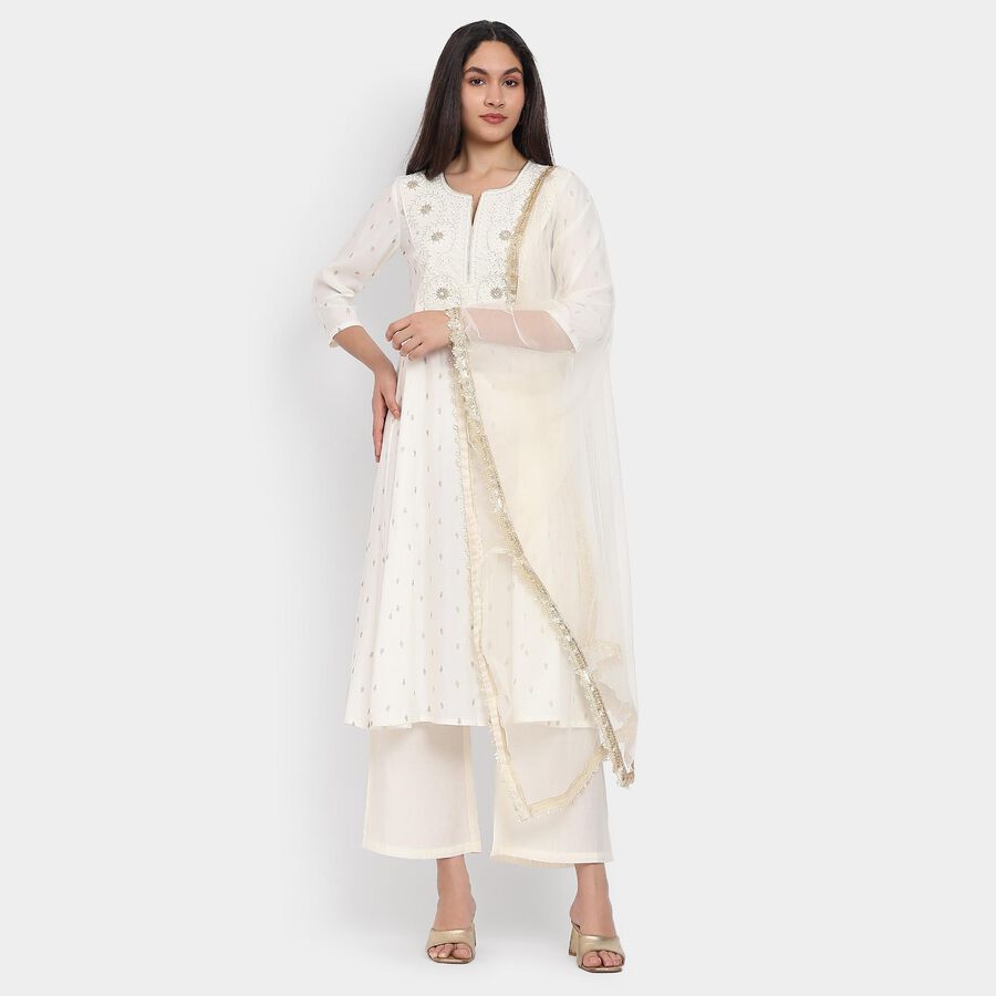 Ladies' Kurta Pyjama Set with Dupatta, ऑफ व्हाइट, large image number null