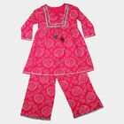 Girls Fuchsia Round Neck Fusion Set Fusion Set Upper and Bottom Set, रानी (फ्यूशिया), small