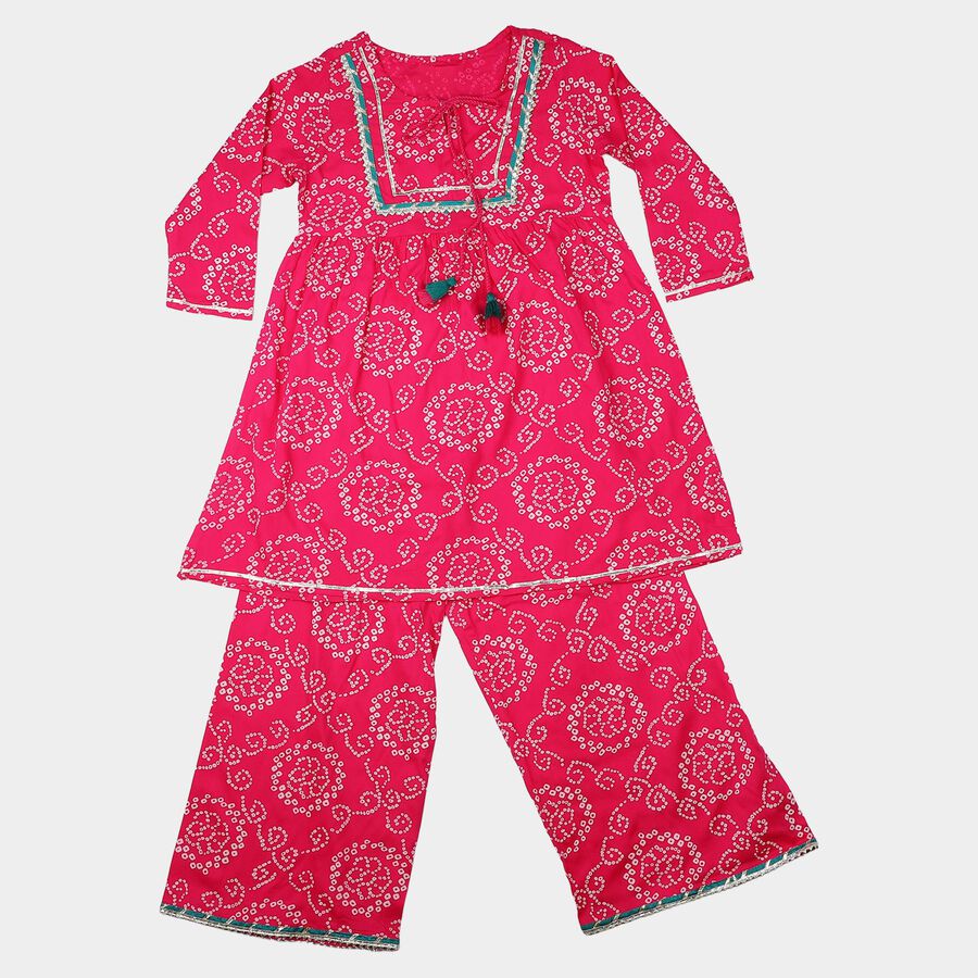 Girls Fuchsia Round Neck Fusion Set Fusion Set Upper and Bottom Set, रानी (फ्यूशिया), large