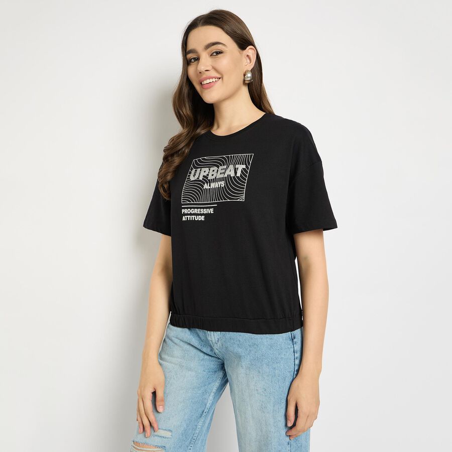 Ladies' 100% Cotton Crop  Top, काला, large image number null