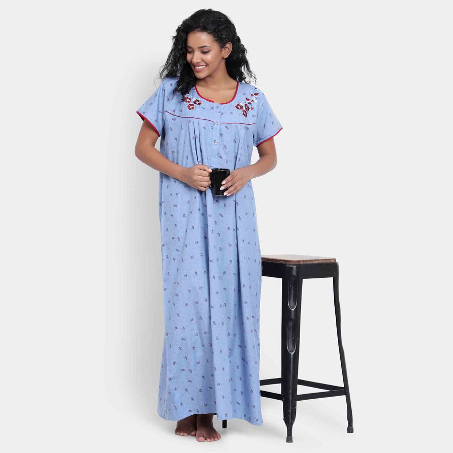 Printed Nighty, Mid Blue, large image number null