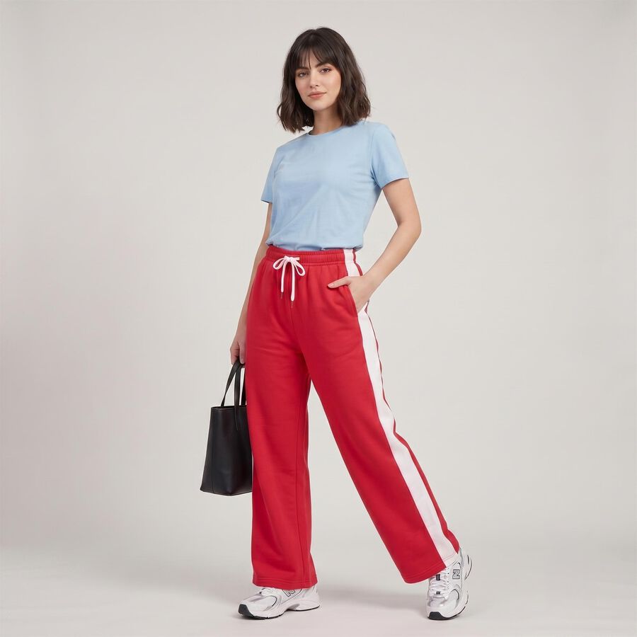 Women's Fuchsia Straight Fit Side-Striped Track Pants, रानी (फ्यूशिया), large
