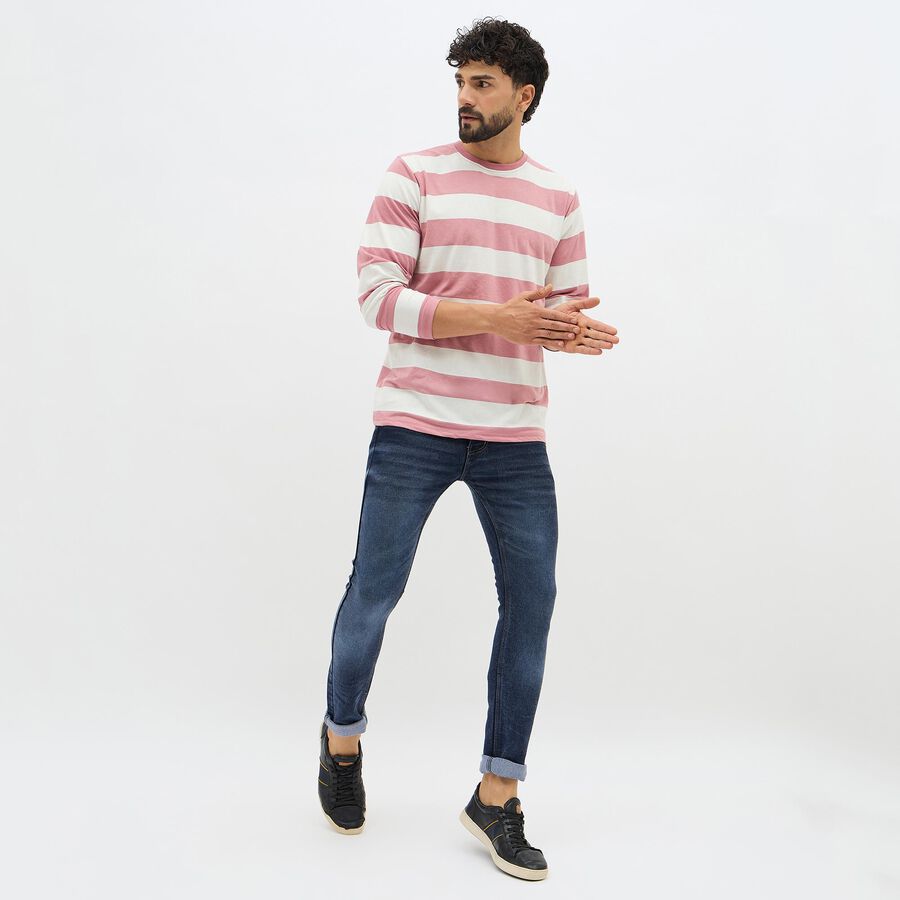 Men's Light Pink and White Crew Neck Casual T-Shirt, Light Pink, large image number null