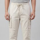 Men's Beige Slim Fit Casual Trousers, Beige, small