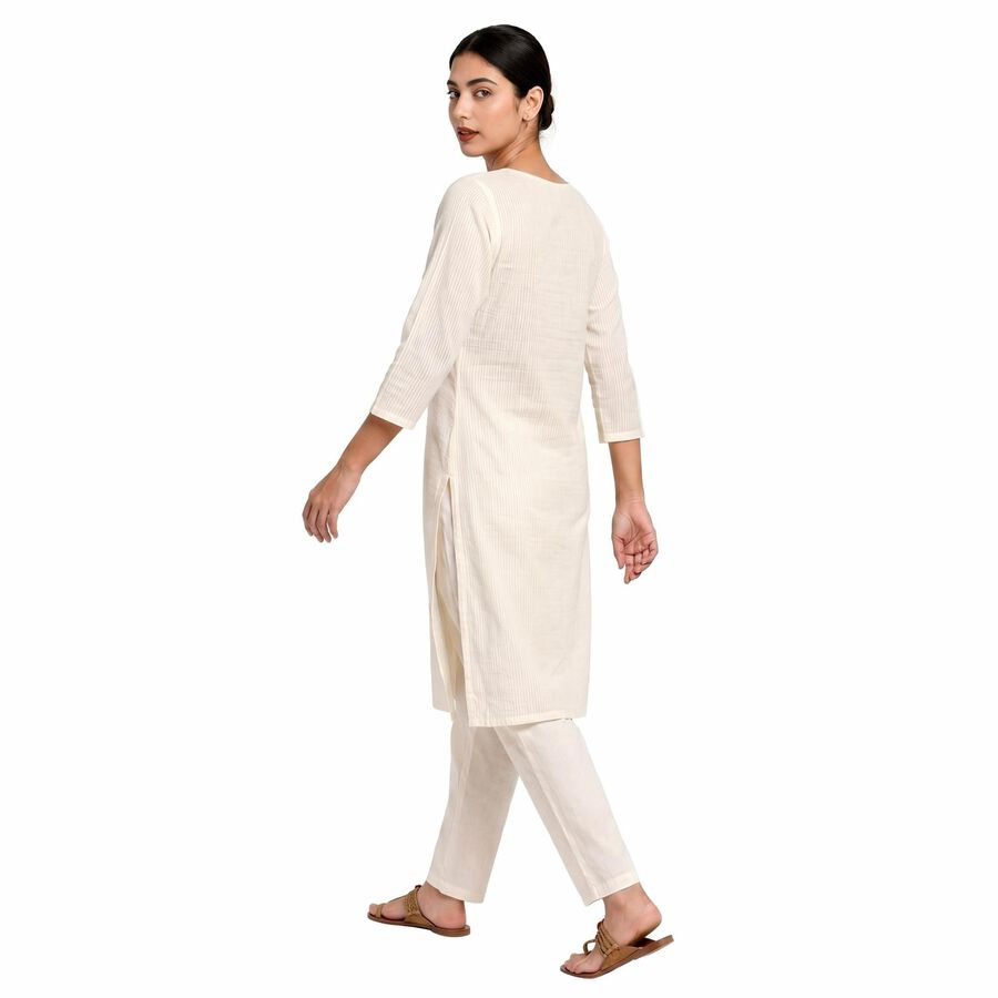 Women's Cream Cotton Embroidered Ethnic Set, Off White, large
