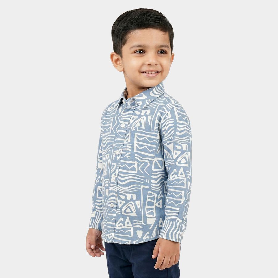 Boys Blue 100% Cotton Long Sleeve Collar Regular Fit Shirt, मध्यम नीला, large