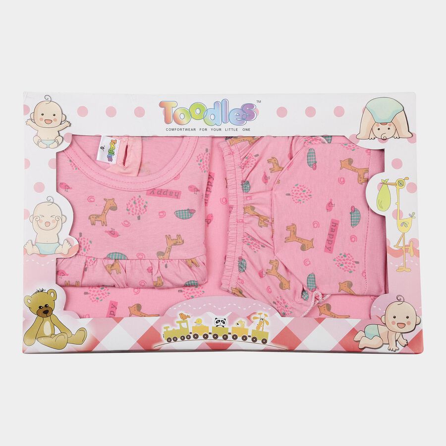 Infants Cotton Printed Baby Gift Set, Pink, large image number null