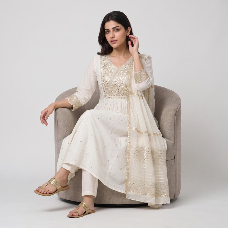 Women's Cream Embellished Ethnic Set, Off White, large
