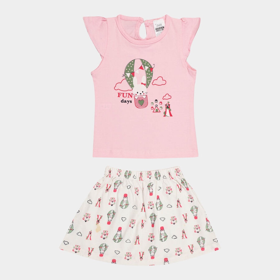 Infants Cotton Skirt Top Set, Light Pink, large image number null