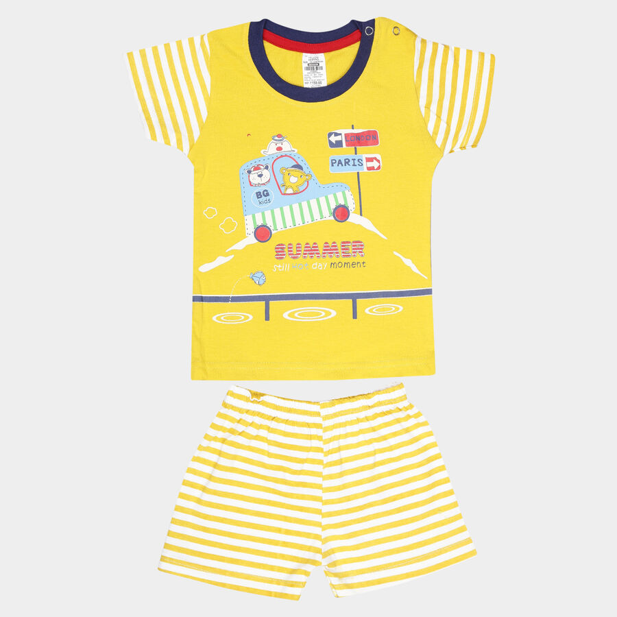 Infants Cotton Round Neck Baba Suit, Yellow, large image number null