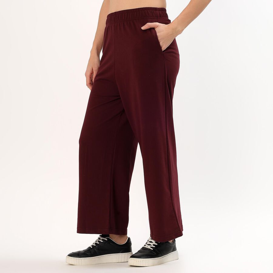 Women's Deep Maroon Wide-Leg Cotton Blend Track Pants, Wine, large image number null