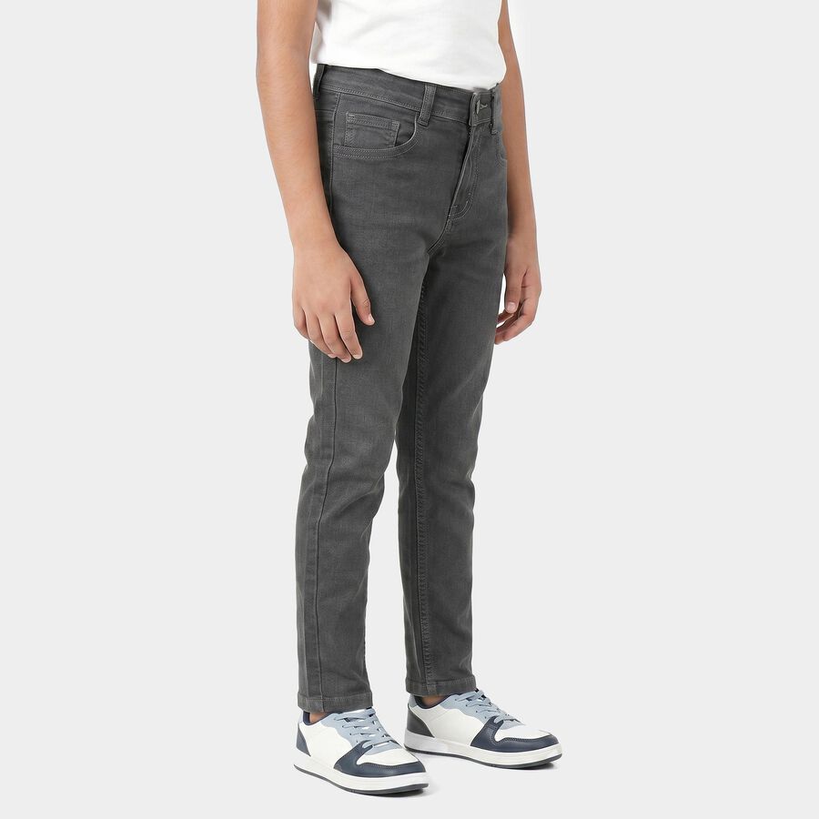 Boys' Dark Grey Slim Fit Washed Jeans, गहरा ग्रे, large