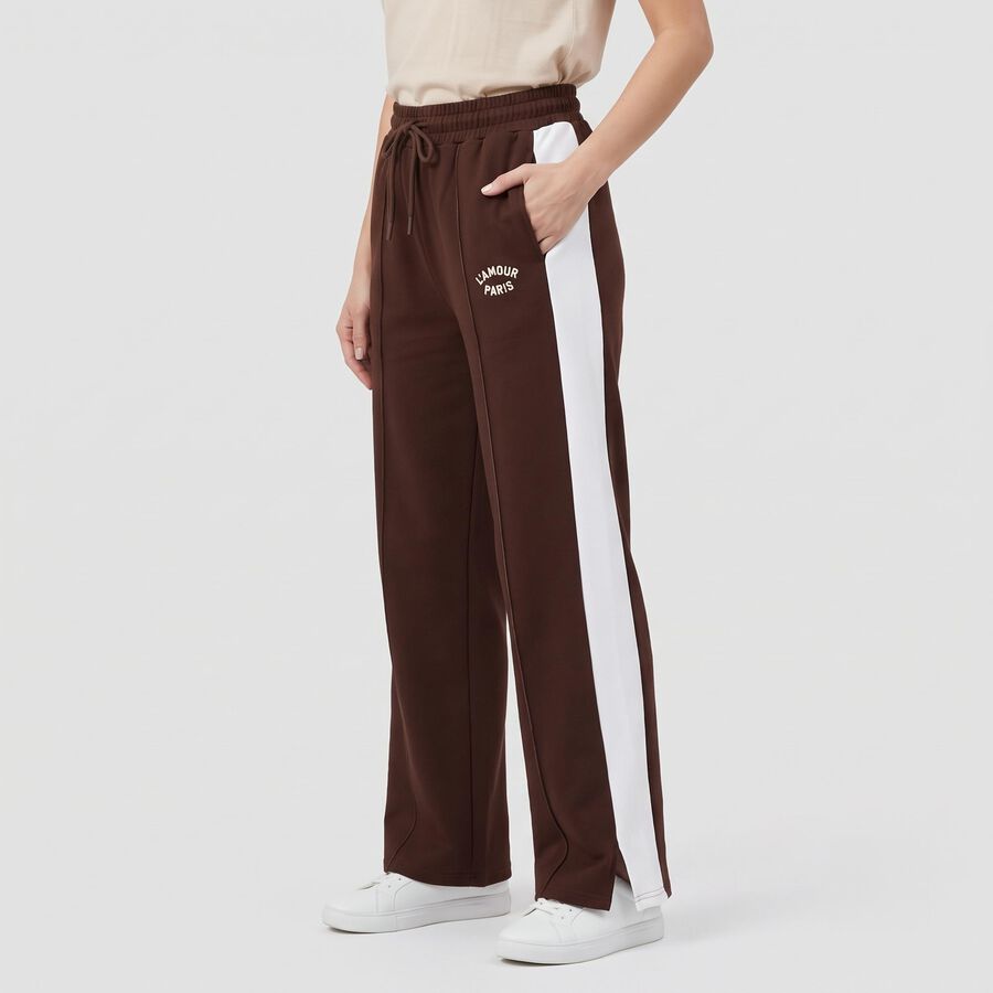Women's Brown Straight Fit Side Panel Track Pants, भूरा, large