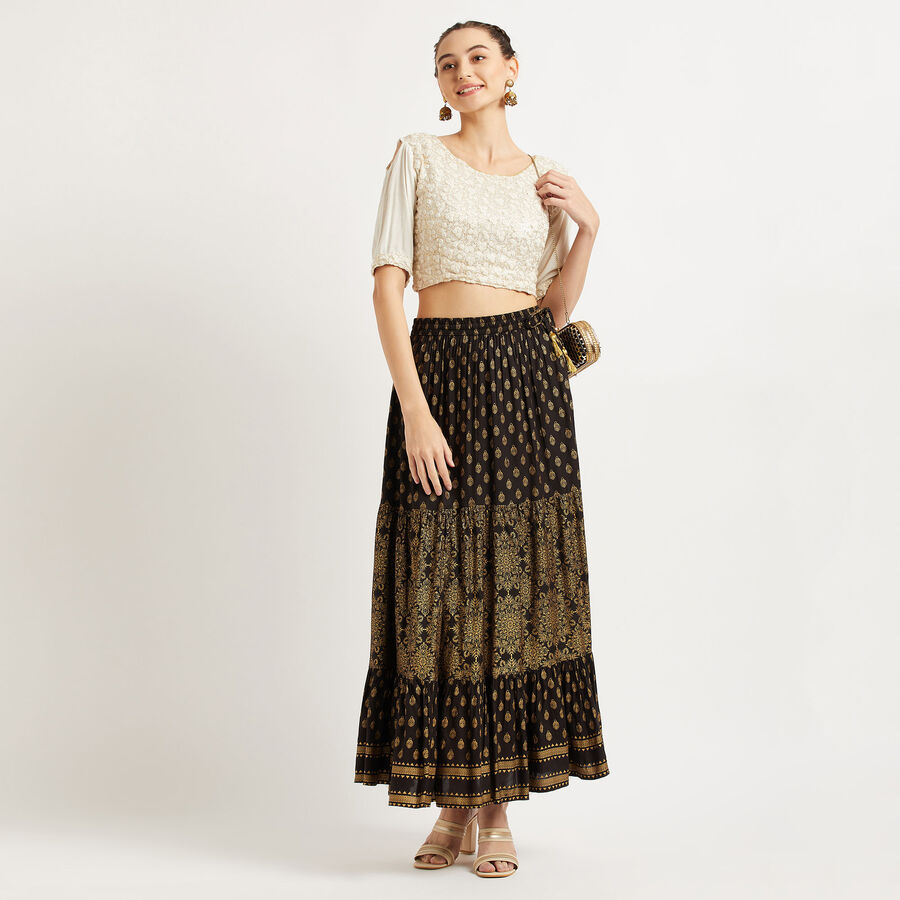 Flared Lehenga Skirt, Black, large image number null