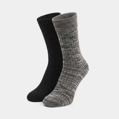 Men's Crew Length Pack of 2 Socks ( Grey, Black )