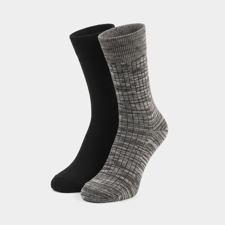 Men's Crew Length Pack of 2 Socks ( Grey, Black ), Black, large