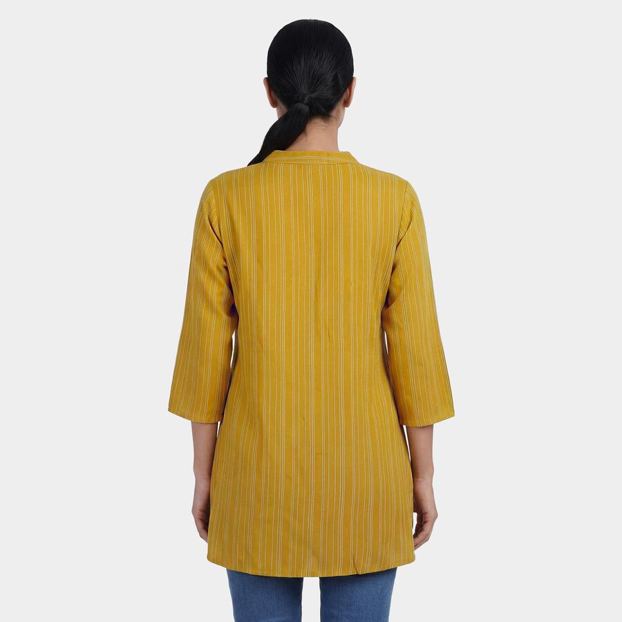 Women's Yellow Mandarin Collar Printed Straight Kurti, Mustard, large