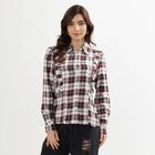 Ladies' White Checked Classic Collar Casual Shirt, Off White, small image number null