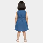 Girls' Blue Denim Sleeveless Belted Frock, Mid Blue, small