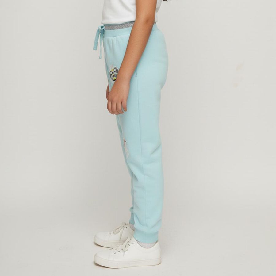 Girls' Light Aqua Embroidered Glitter Waist Pyjama, एक्वा, large image number null