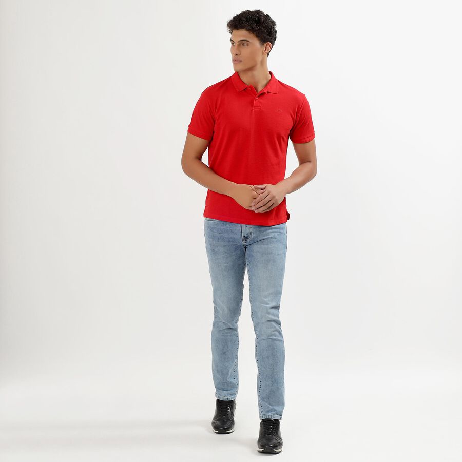 Men's Bright Cherry Red Polo Neck Half Sleeve T-Shirt, Red, large image number null