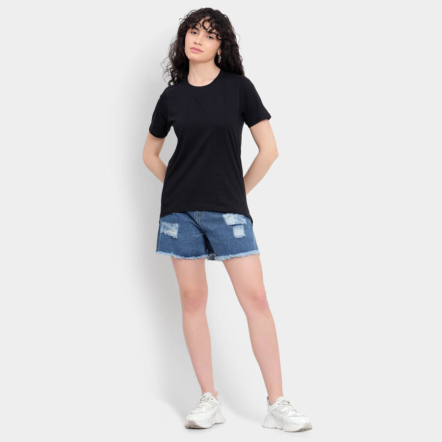 Cotton Solid Round Neck T-Shirt, Black, large image number null