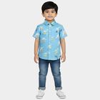 Boys Mid Blue Cotton Collar Casual Shirt, Mid Blue, small