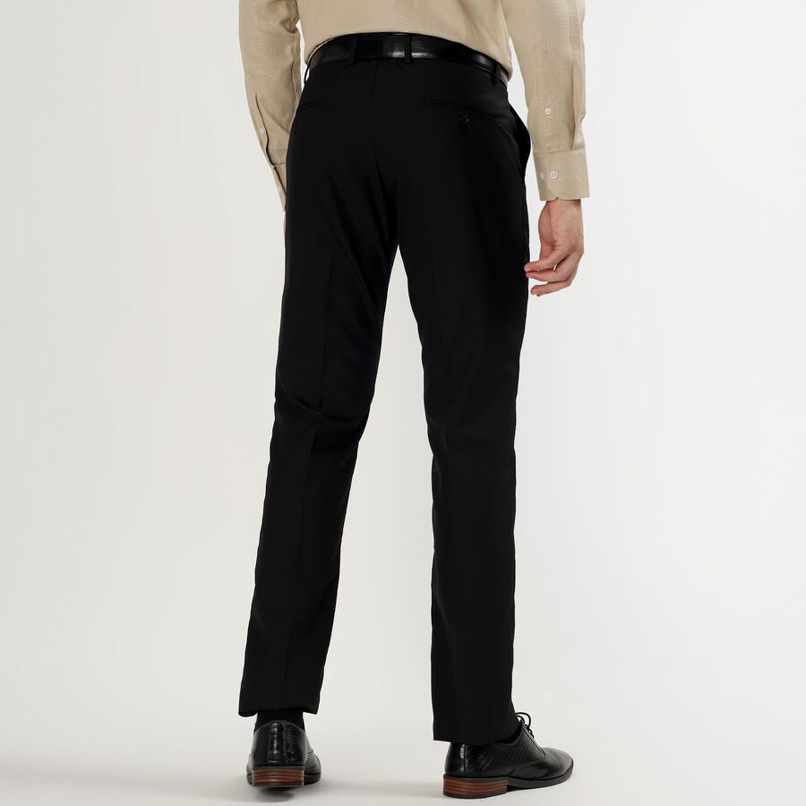 Men's Jet Black Slim Fit Flat-Front Formal Trousers, Black, large image number null