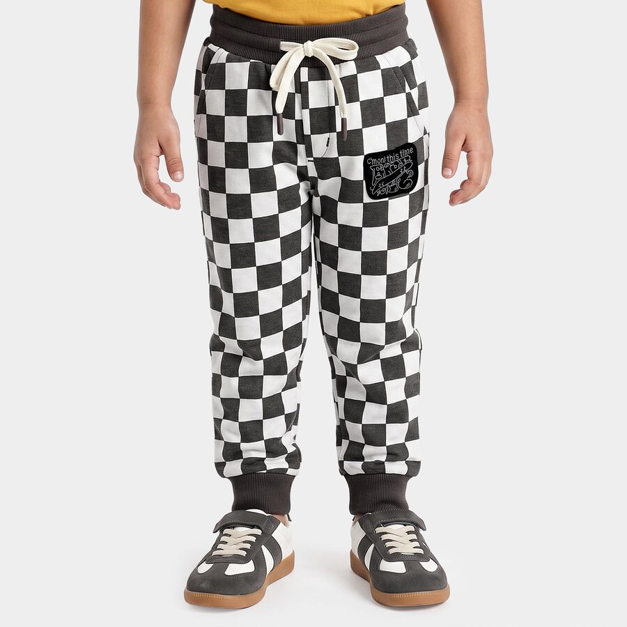 Boys' Charcoal Jogger Fit Checked Pyjama, Charcoal, large