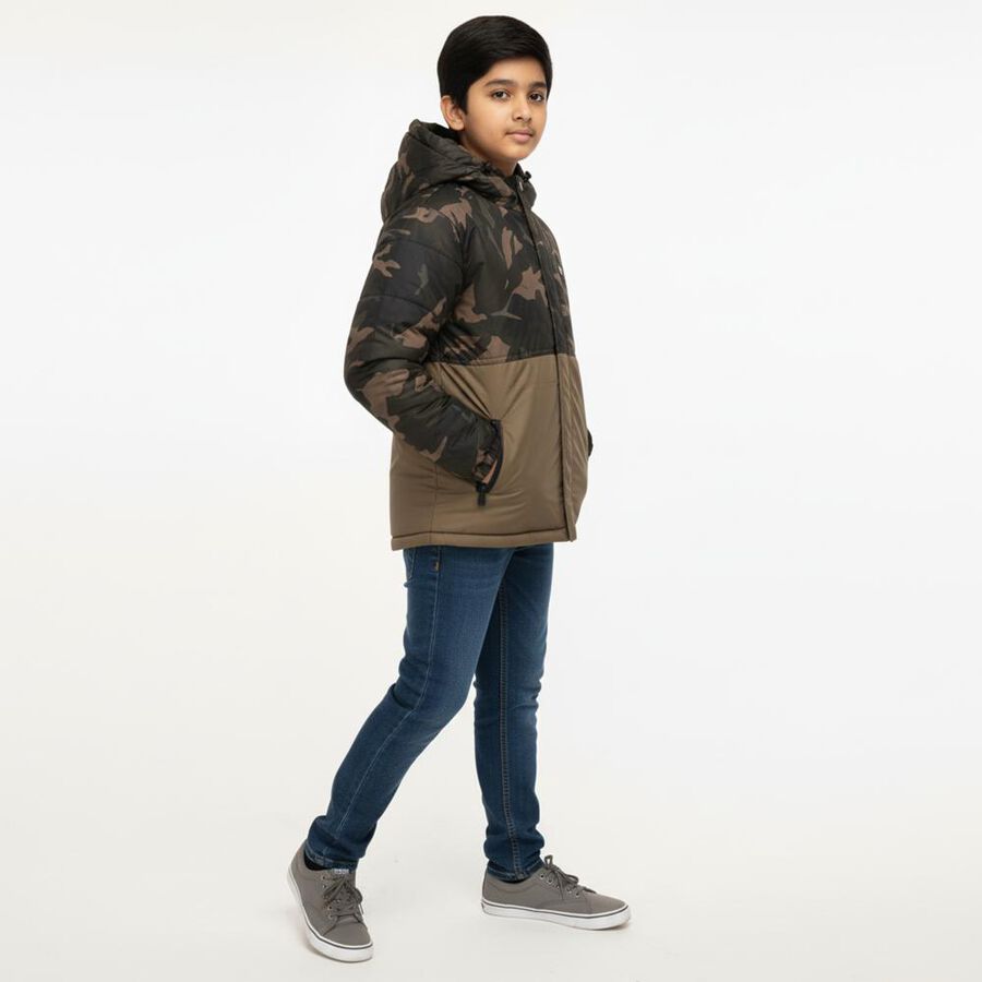 Boys Olive Hooded Camouflage Winter Jacket, Olive, large image number null