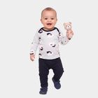 Infants' Navy Blue 100% Cotton Round Neck Printed Baba Suit, नेवी ब्लू, small