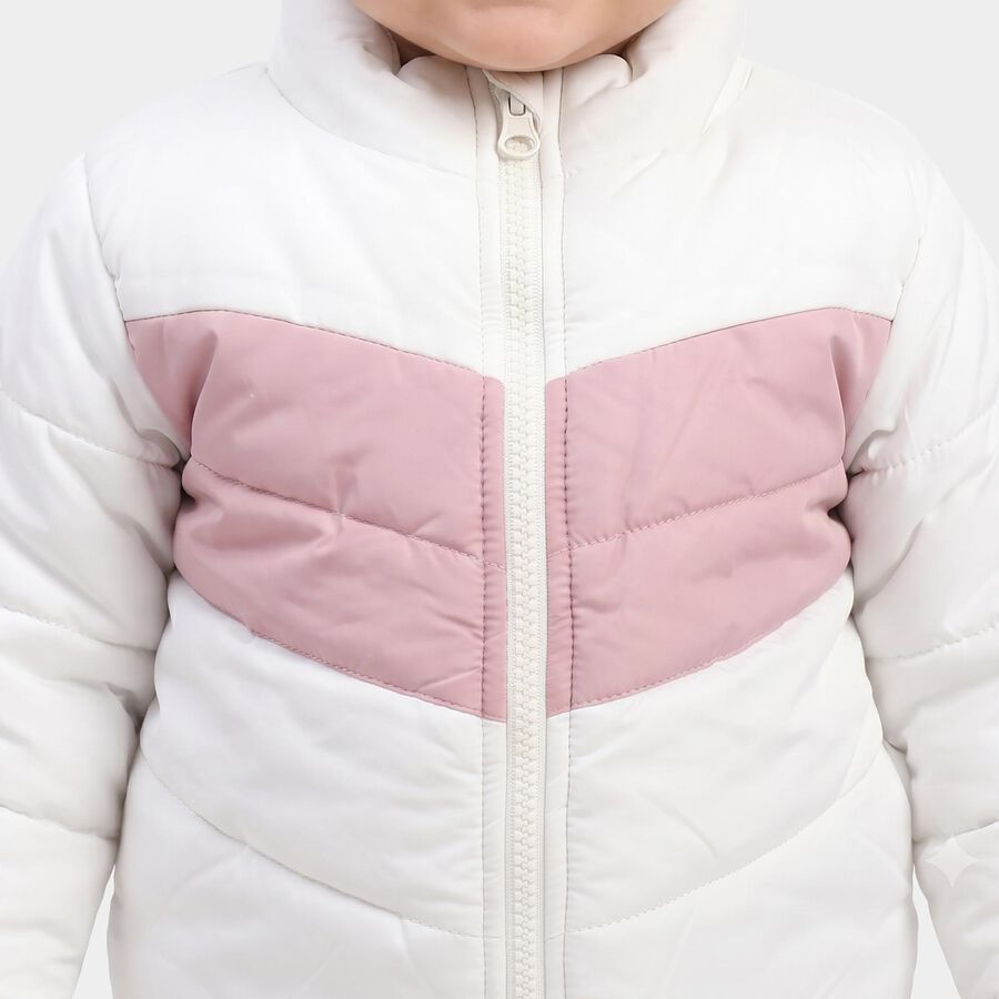 Infants Light Pink Stand Collar Puffer Jacket, हल्का गुलाबी, large