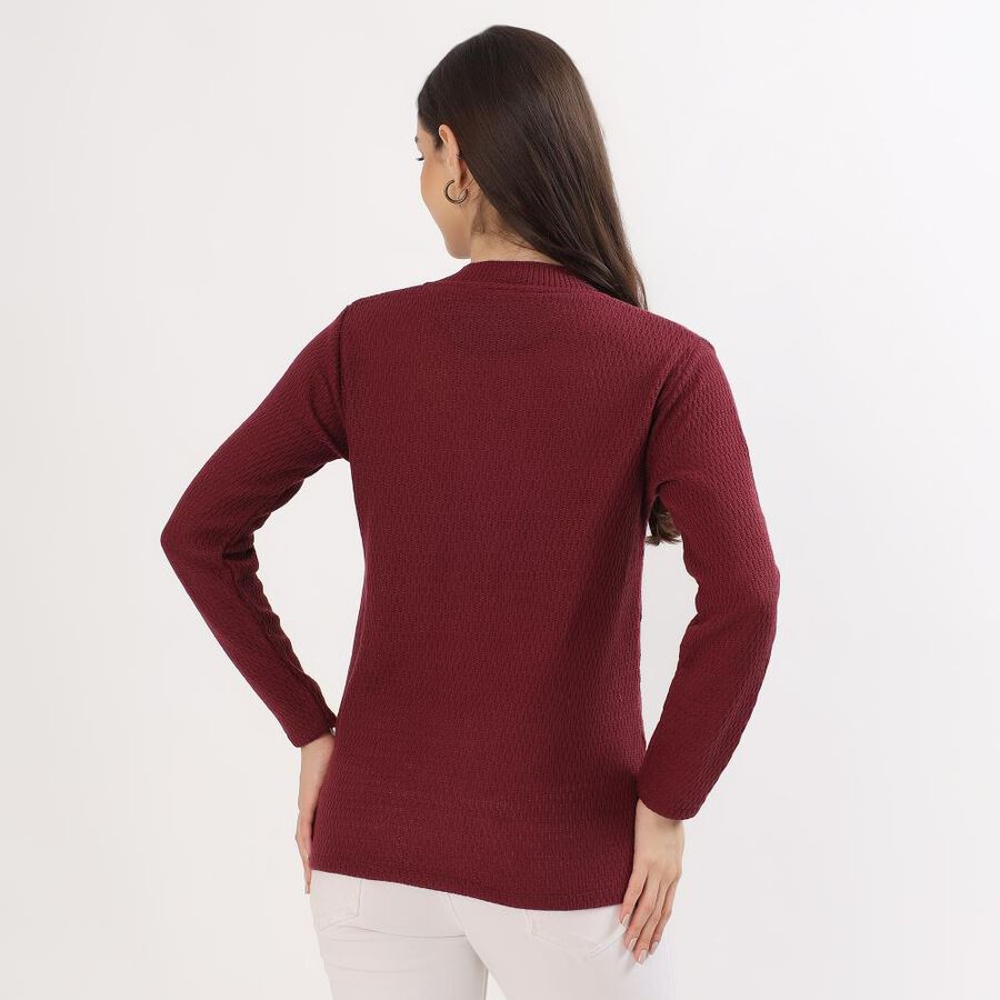 Women's Rich Burgundy Round Neck Casual Cardigan, वाइन, large image number null