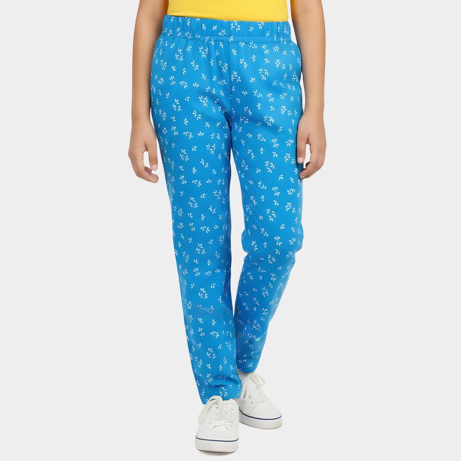 Girls Blue Regular Fit Printed Lounge Pyjama, Mid Blue, large
