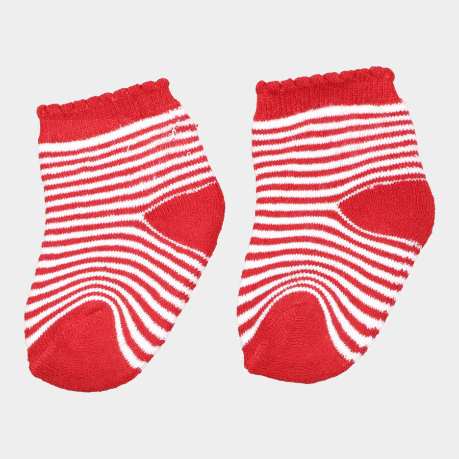 Infants Cotton Stripes Socks, Red, large image number null