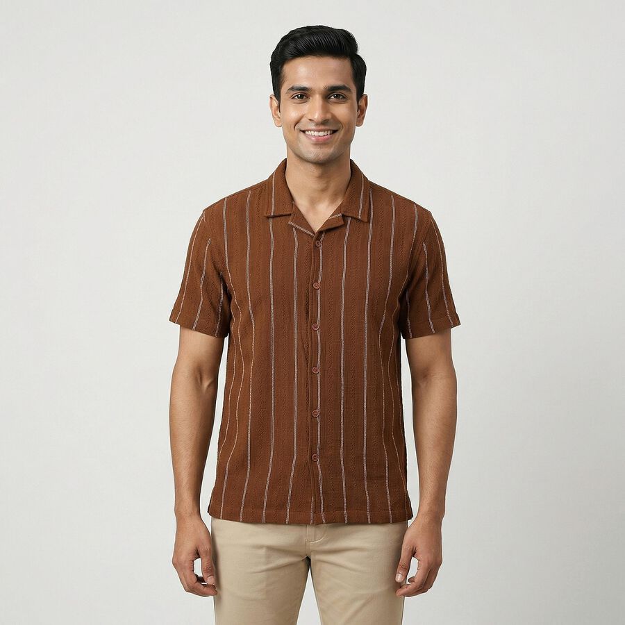 Men's Brown Classic Casual Shirt, Brown, large