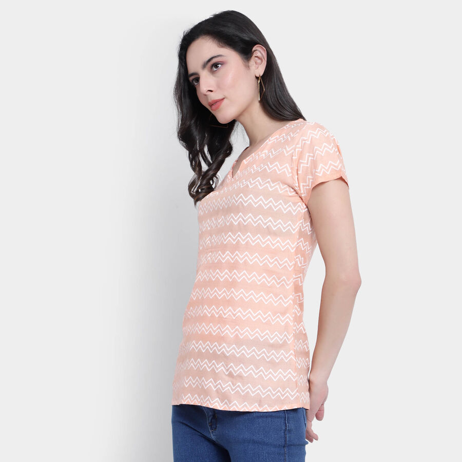 All Over Print Short Sleeves Kurti, Peach, large image number null
