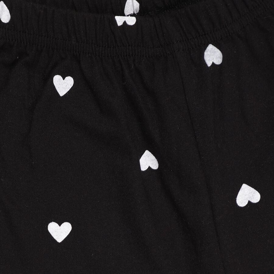 Girls' Jet Black Regular Fit Printed Pyjamas, Black, large image number null
