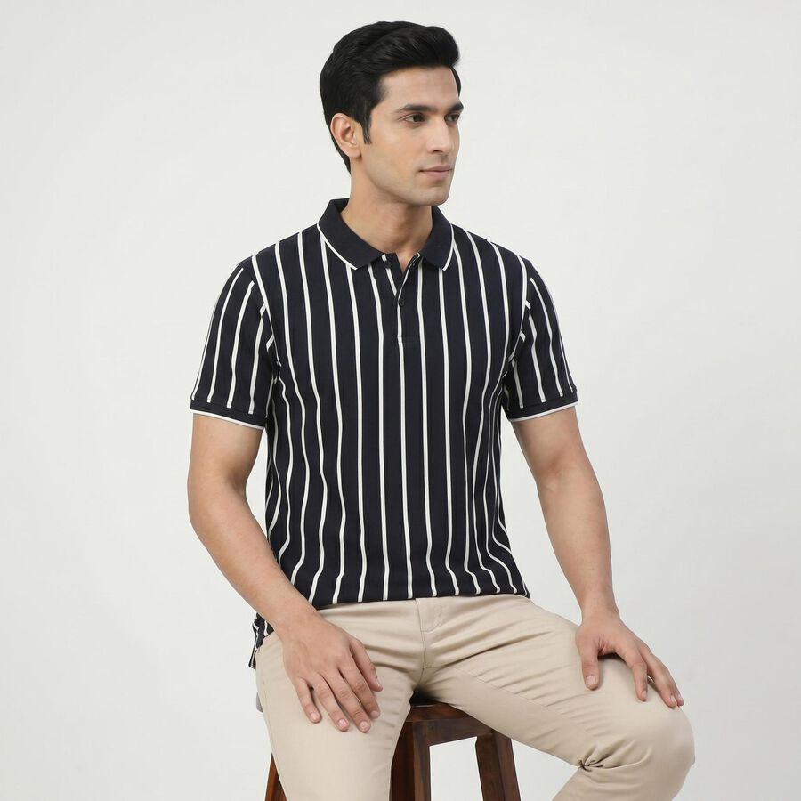 Men's Navy Blue Polo Neck Casual T-Shirt, नेवी ब्लू, large