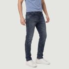 Men's Navy Blue Slim Fit Washed Jeans, Dark Blue, small