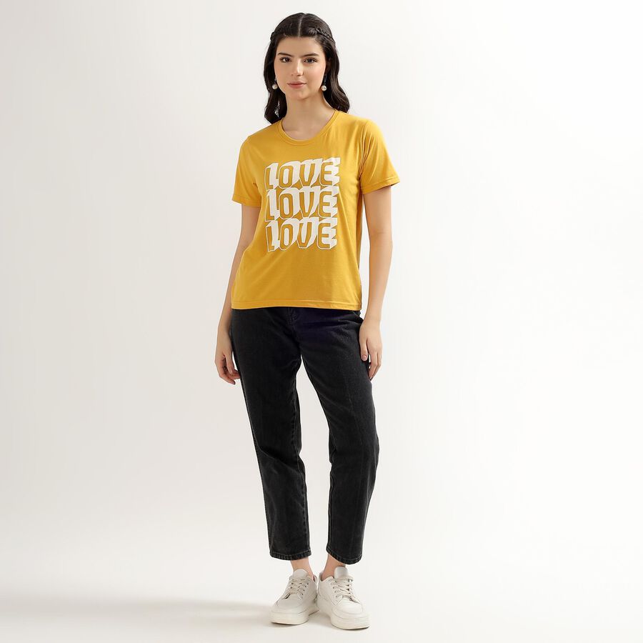 Women's Mustard Yellow Round Neck T-Shirt, Mustard, large image number null
