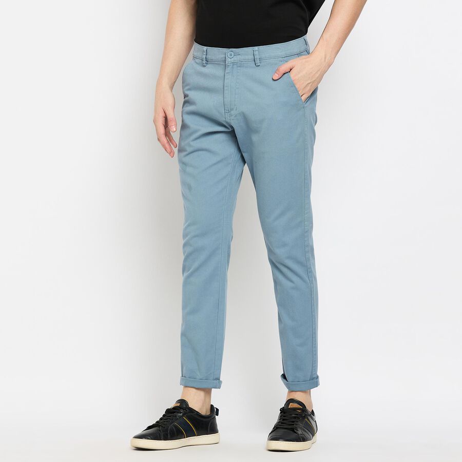 Men's100% Cotton Slim Fit Casual Trousers, Light Blue, large image number null