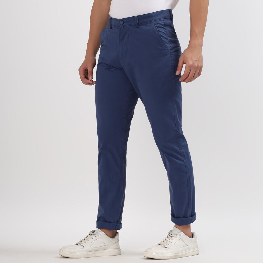 Men's 100% Cotton Slim Fit Casual Trousers, Dark Blue, large image number null