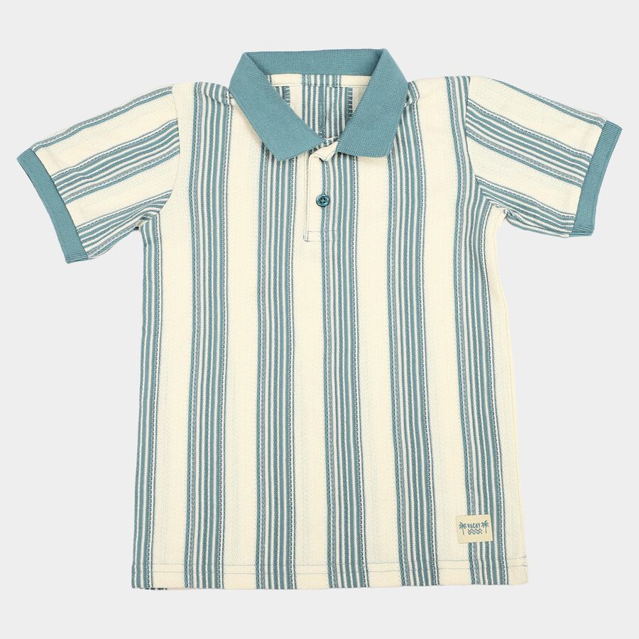 Boys Light Blue Polo Neck Casual T-Shirt, Light Blue, large