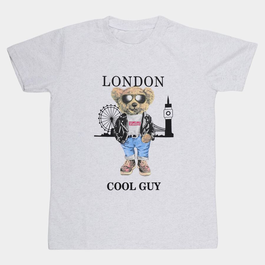 Boys Ecru Melange Round Neck Casual Half Sleeve T-Shirt, Ecru Melange, large