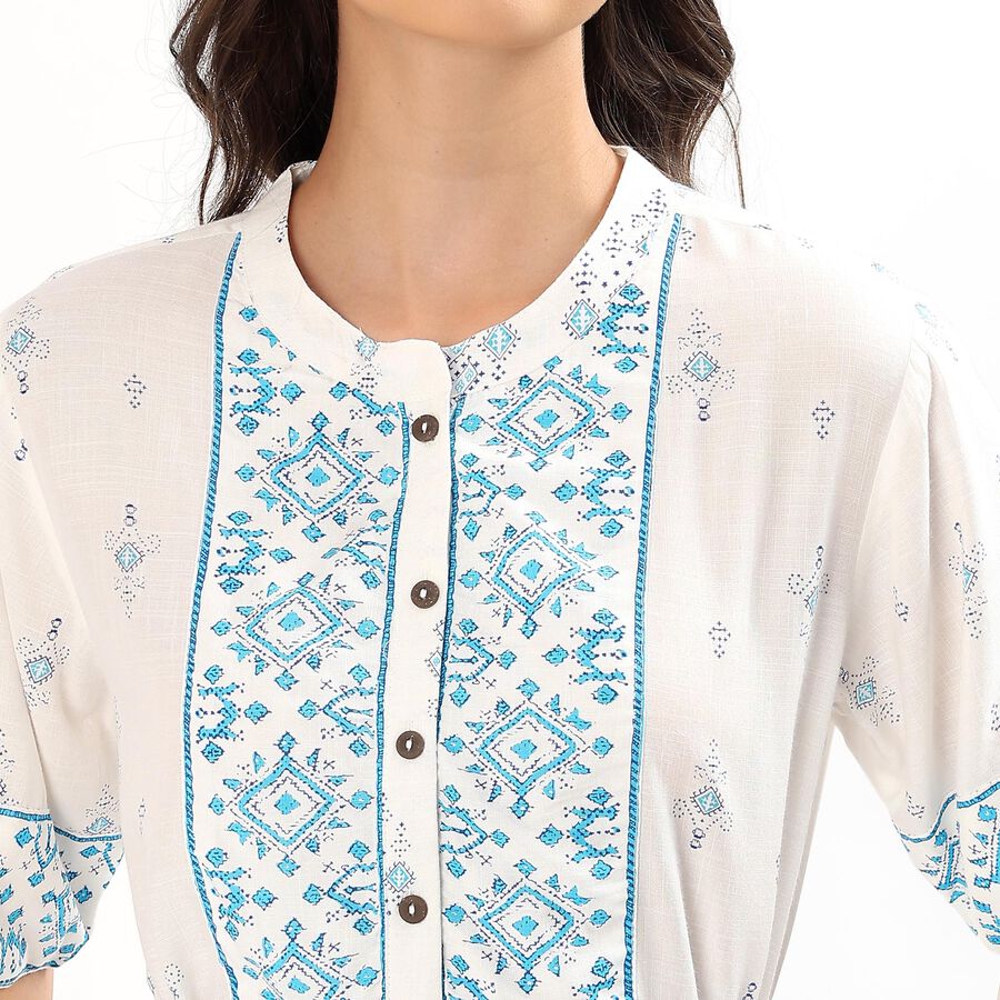 Women's Pale Powder Blue Notch Neck Embroidered Kurta, हल्का नीला, large