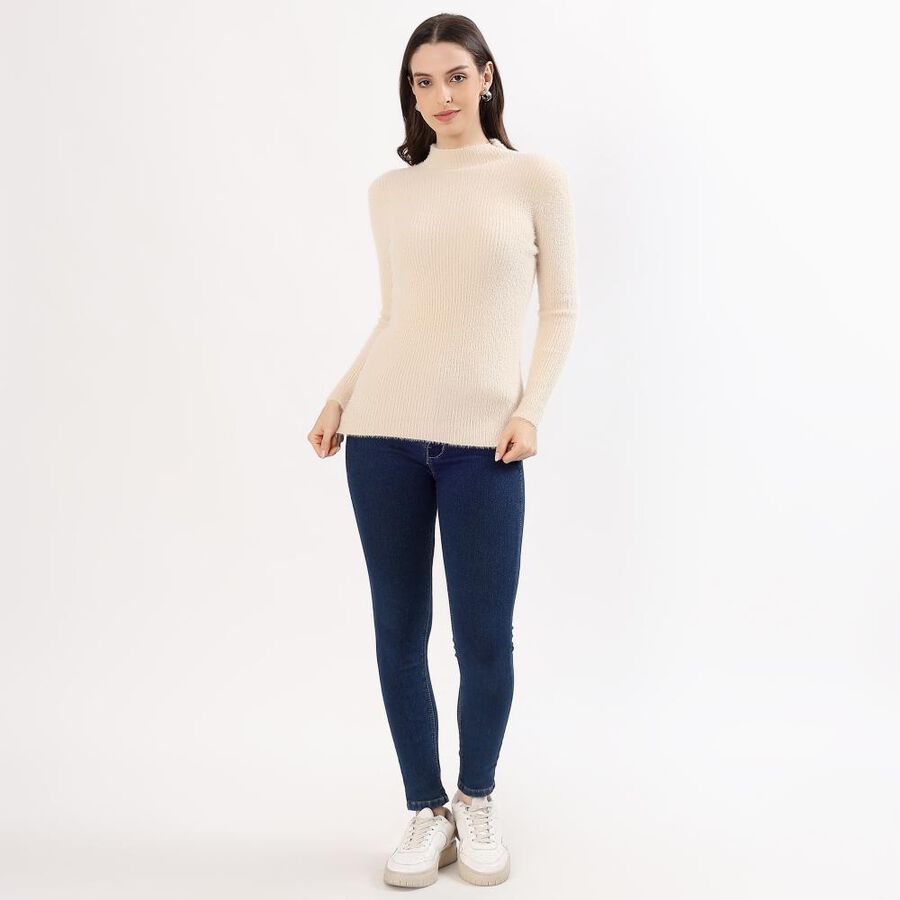 Women's Soft Beige High Neck Slim Fit Pullover, गहरा पीला, large image number null
