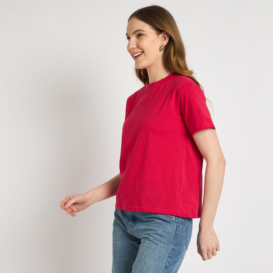 Ladies' 100% Cotton Round Neck T-Shirt , रानी (फ्यूशिया), large