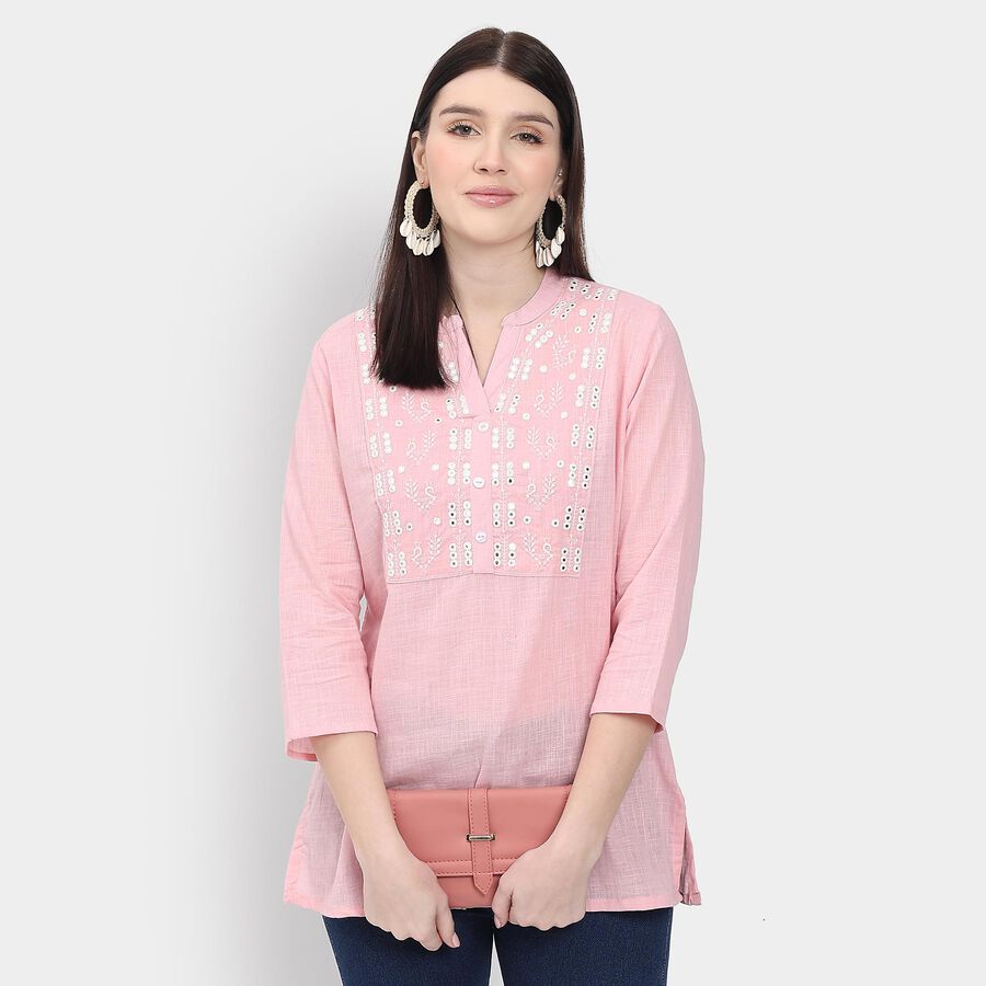 Ladies' 100% Cotton Kurti, हल्का गुलाबी, large image number null